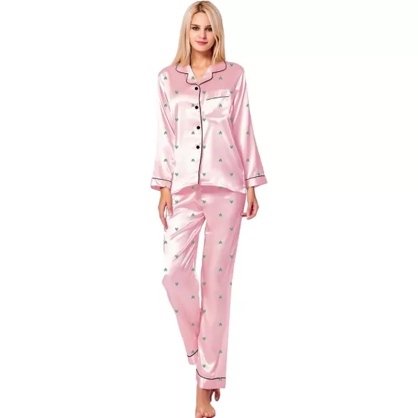 SWOMOG Womens Silk Satin Pajamas Loungewear Twopiece Sleepwear ButtonDown Pj SetPattern 3