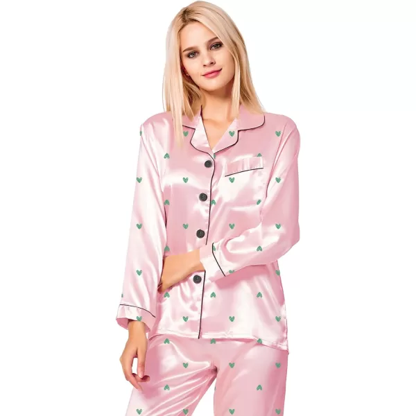 SWOMOG Womens Silk Satin Pajamas Loungewear Twopiece Sleepwear ButtonDown Pj SetPattern 3