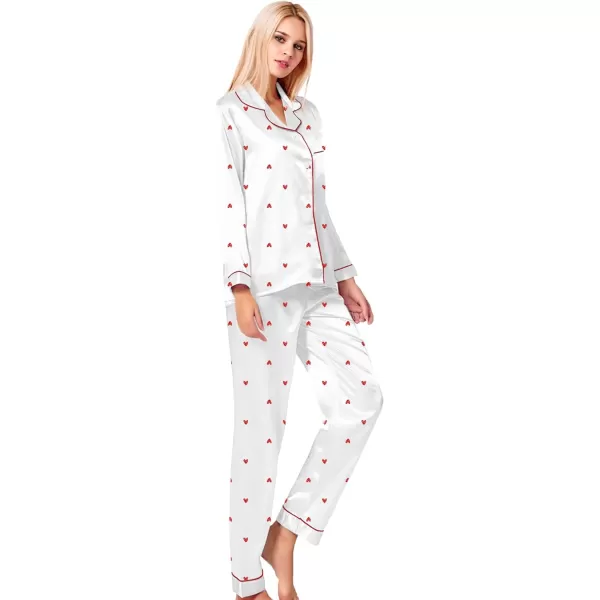 SWOMOG Womens Silk Satin Pajamas Loungewear Twopiece Sleepwear ButtonDown Pj SetPattern 4