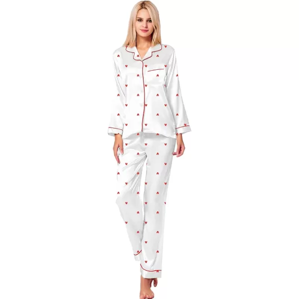 SWOMOG Womens Silk Satin Pajamas Loungewear Twopiece Sleepwear ButtonDown Pj SetPattern 4