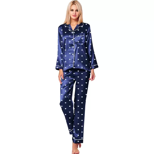 SWOMOG Womens Silk Satin Pajamas Loungewear Twopiece Sleepwear ButtonDown Pj SetPattern 5