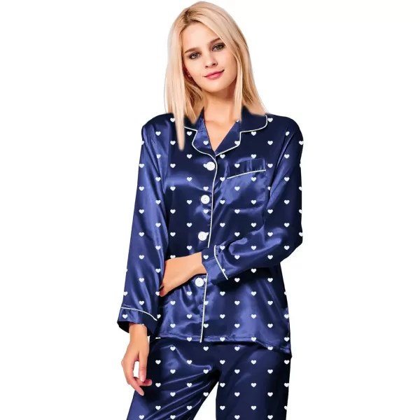 SWOMOG Womens Silk Satin Pajamas Loungewear Twopiece Sleepwear ButtonDown Pj SetPattern 5