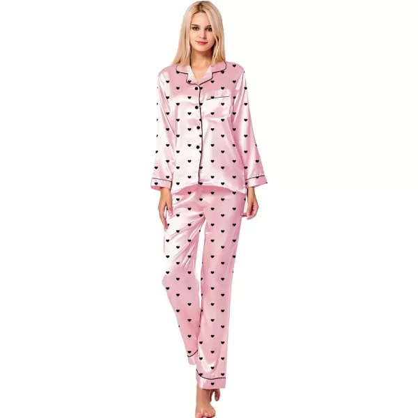 SWOMOG Womens Silk Satin Pajamas Loungewear Twopiece Sleepwear ButtonDown Pj SetPattern 6