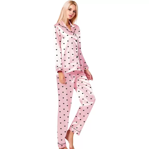 SWOMOG Womens Silk Satin Pajamas Loungewear Twopiece Sleepwear ButtonDown Pj SetPattern 6