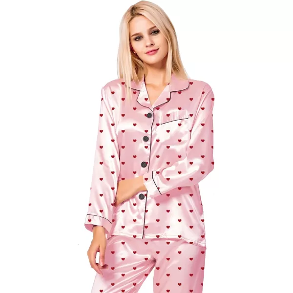 SWOMOG Womens Silk Satin Pajamas Loungewear Twopiece Sleepwear ButtonDown Pj SetPattern 6