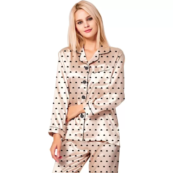 SWOMOG Womens Silk Satin Pajamas Loungewear Twopiece Sleepwear ButtonDown Pj SetPattern 9