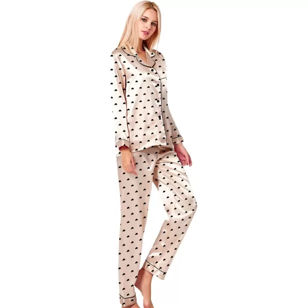 SWOMOG Womens Silk Satin Pajamas Loungewear Twopiece Sleepwear ButtonDown Pj SetPattern 9