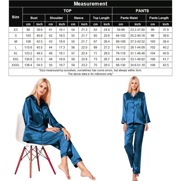 SWOMOG Womens Silk Satin Pajamas Loungewear Twopiece Sleepwear ButtonDown Pj SetPeacock Blue