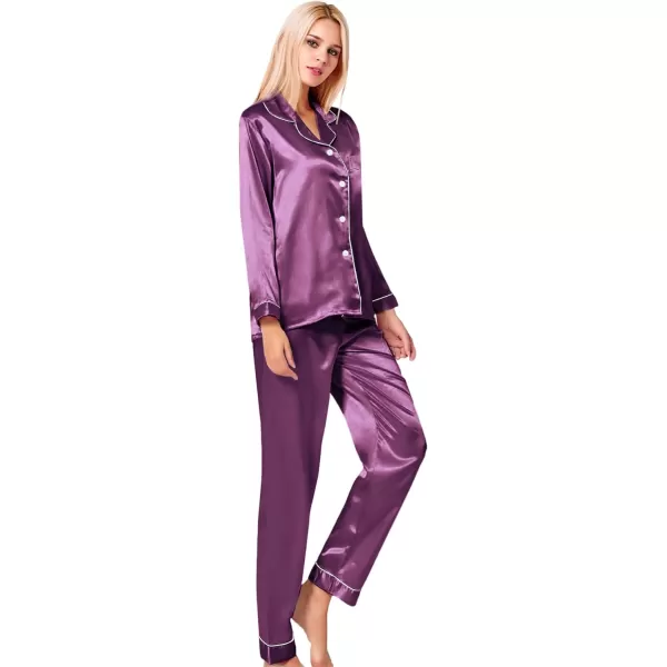 SWOMOG Womens Silk Satin Pajamas Loungewear Twopiece Sleepwear ButtonDown Pj SetPearly Purple