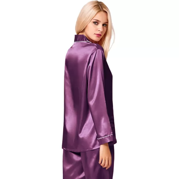 SWOMOG Womens Silk Satin Pajamas Loungewear Twopiece Sleepwear ButtonDown Pj SetPearly Purple