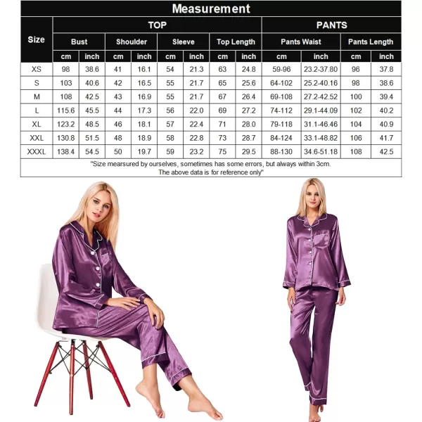 SWOMOG Womens Silk Satin Pajamas Loungewear Twopiece Sleepwear ButtonDown Pj SetPearly Purple