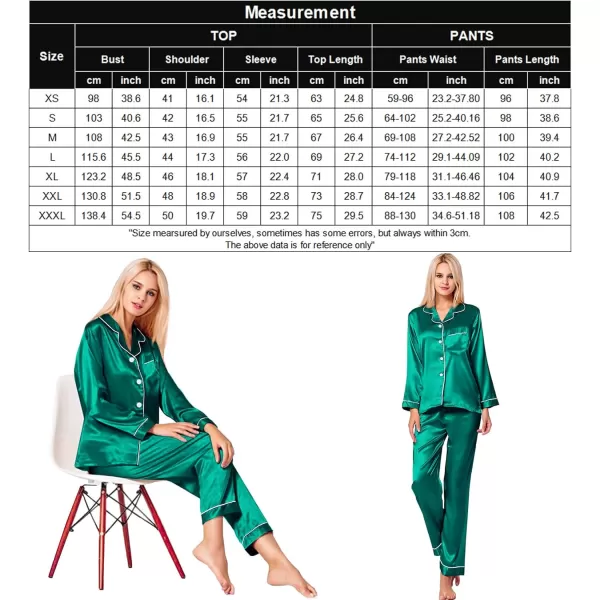 SWOMOG Womens Silk Satin Pajamas Loungewear Twopiece Sleepwear ButtonDown Pj SetPersian Green