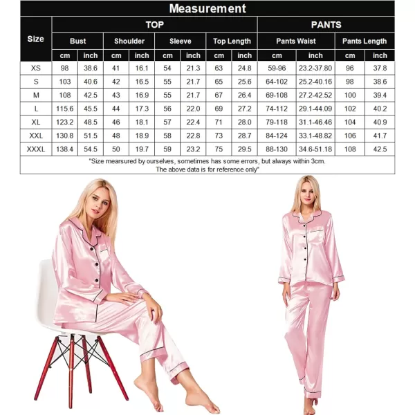 SWOMOG Womens Silk Satin Pajamas Loungewear Twopiece Sleepwear ButtonDown Pj SetPink