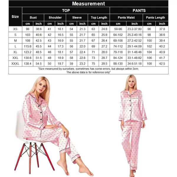 SWOMOG Womens Silk Satin Pajamas Loungewear Twopiece Sleepwear ButtonDown Pj SetPink Dots