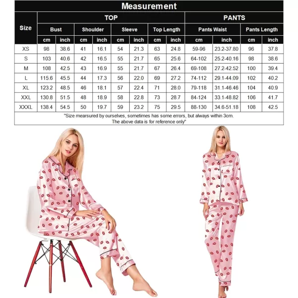 SWOMOG Womens Silk Satin Pajamas Loungewear Twopiece Sleepwear ButtonDown Pj SetPink Kiss