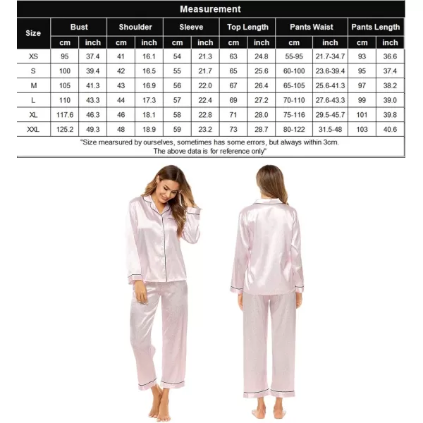 SWOMOG Womens Silk Satin Pajamas Loungewear Twopiece Sleepwear ButtonDown Pj SetPink Leopard