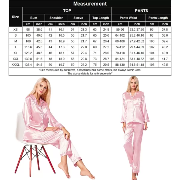 SWOMOG Womens Silk Satin Pajamas Loungewear Twopiece Sleepwear ButtonDown Pj SetPink One