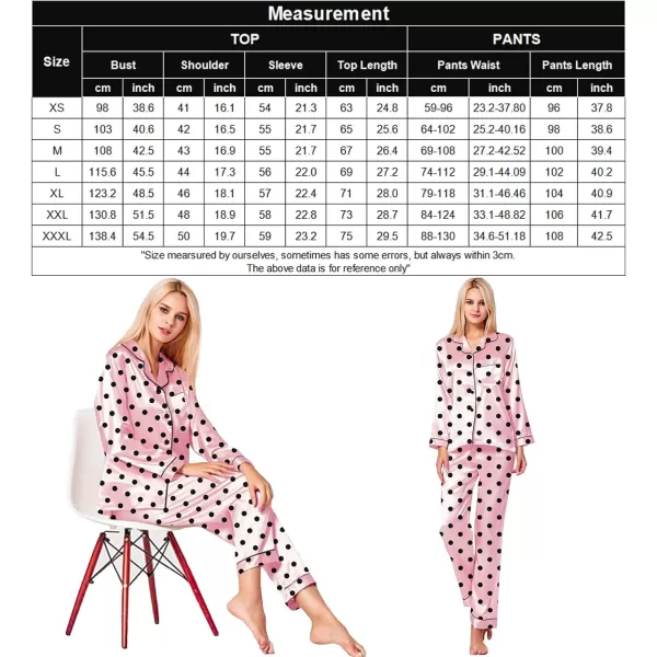 SWOMOG Womens Silk Satin Pajamas Loungewear Twopiece Sleepwear ButtonDown Pj SetPink Spot