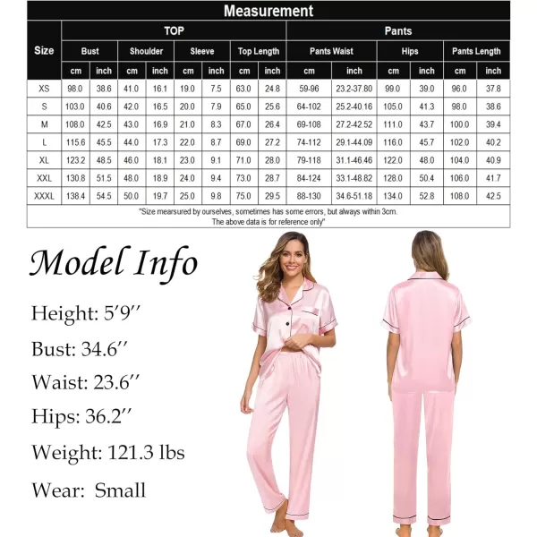 SWOMOG Womens Silk Satin Pajamas Loungewear Twopiece Sleepwear ButtonDown Pj SetPink16