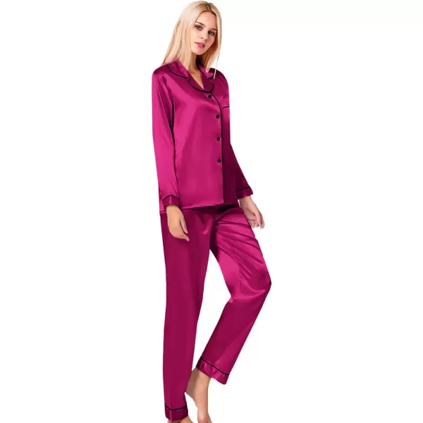 SWOMOG Womens Silk Satin Pajamas Loungewear Twopiece Sleepwear ButtonDown Pj SetPitaya