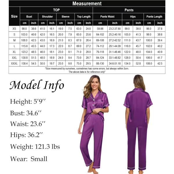 SWOMOG Womens Silk Satin Pajamas Loungewear Twopiece Sleepwear ButtonDown Pj SetPurple 16