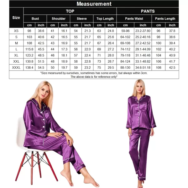 SWOMOG Womens Silk Satin Pajamas Loungewear Twopiece Sleepwear ButtonDown Pj SetPurple