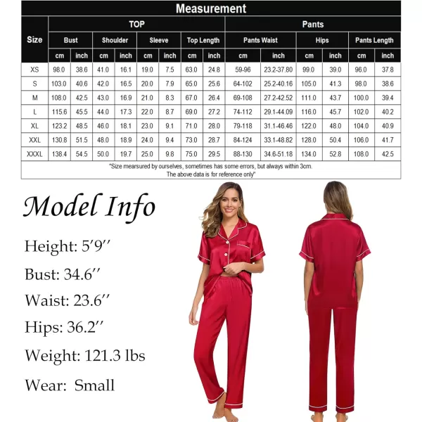 SWOMOG Womens Silk Satin Pajamas Loungewear Twopiece Sleepwear ButtonDown Pj SetRed 16