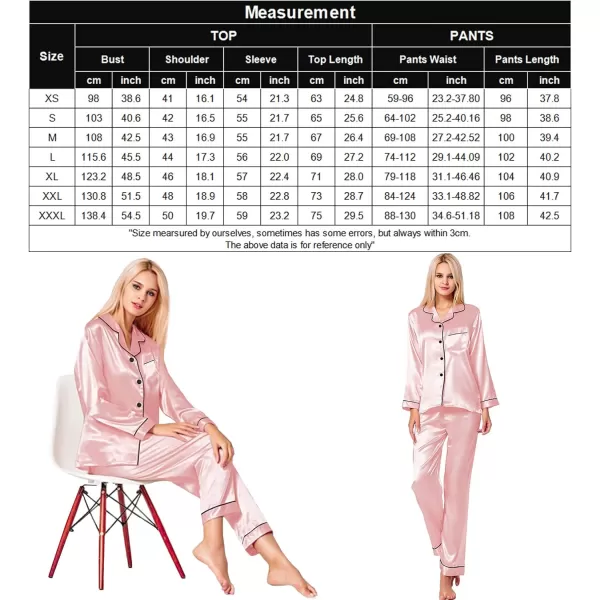 SWOMOG Womens Silk Satin Pajamas Loungewear Twopiece Sleepwear ButtonDown Pj SetSakura Pink