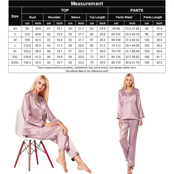 SWOMOG Womens Silk Satin Pajamas Loungewear Twopiece Sleepwear ButtonDown Pj SetShimmering Blush