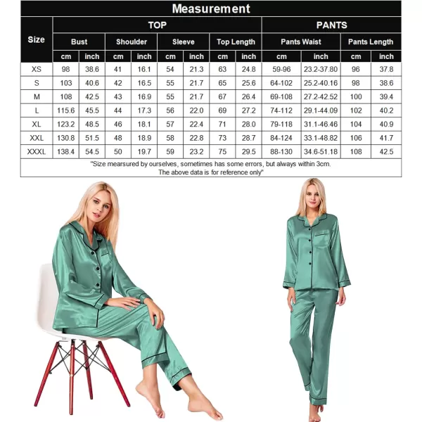 SWOMOG Womens Silk Satin Pajamas Loungewear Twopiece Sleepwear ButtonDown Pj SetSmog Green