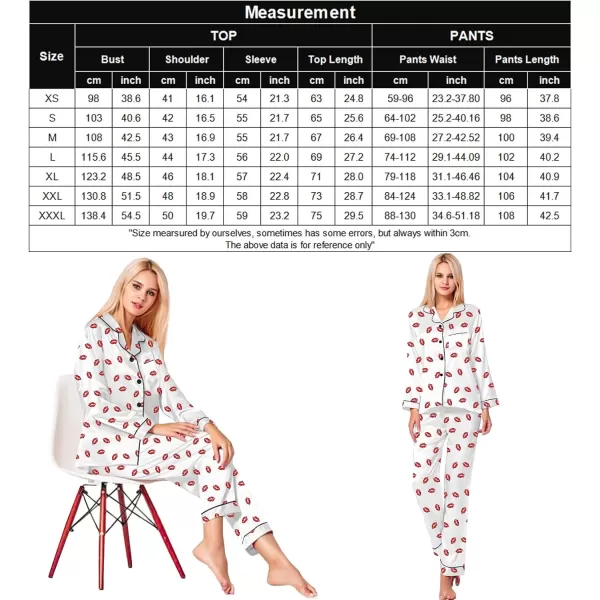 SWOMOG Womens Silk Satin Pajamas Loungewear Twopiece Sleepwear ButtonDown Pj SetWhite Kiss