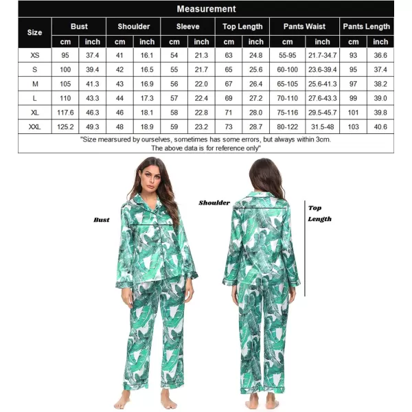 SWOMOG Womens Silk Satin Pajamas Loungewear Twopiece Sleepwear ButtonDown Pj SetWhite Leaves