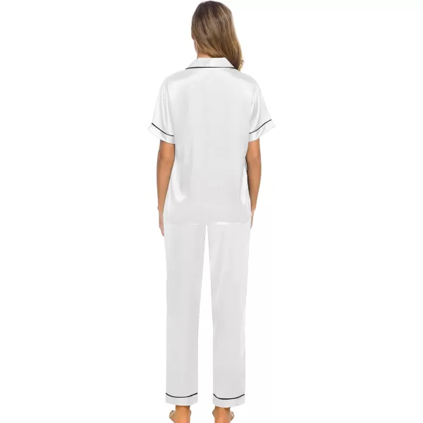 SWOMOG Womens Silk Satin Pajamas Loungewear Twopiece Sleepwear ButtonDown Pj SetWhite16