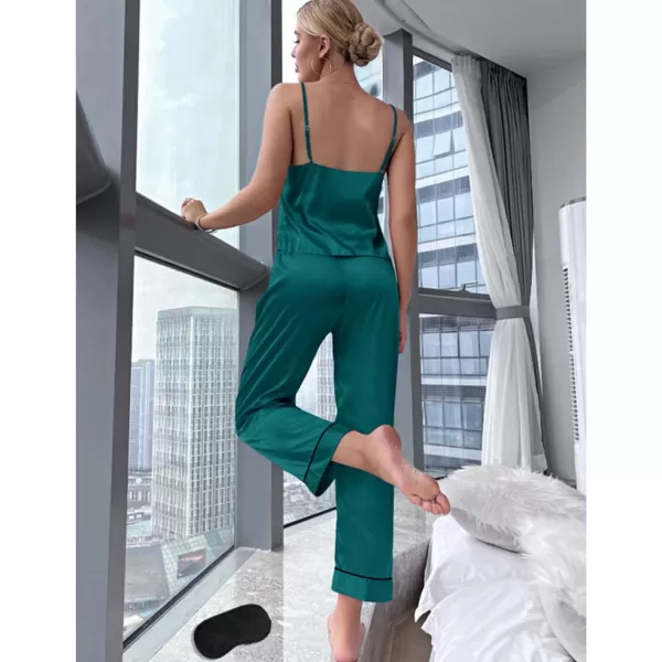 SWOMOG Womens Silk Satin Pajamas Set 2 Pcs Pj Sets Bridesmaid Pjs Cami Top and Pants Sleepwear1green