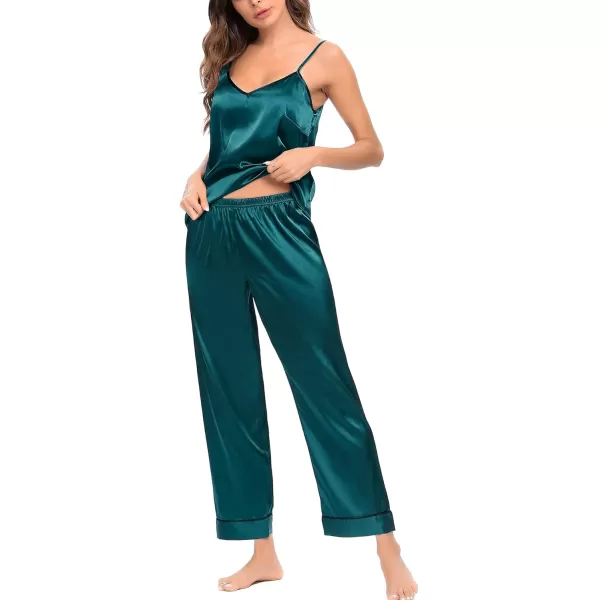 SWOMOG Womens Silk Satin Pajamas Set 2 Pcs Pj Sets Bridesmaid Pjs Cami Top and Pants Sleepwear1green