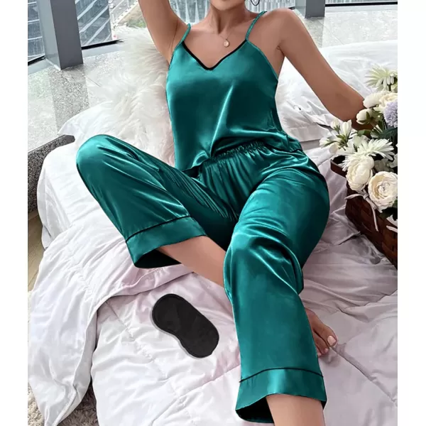 SWOMOG Womens Silk Satin Pajamas Set 2 Pcs Pj Sets Bridesmaid Pjs Cami Top and Pants Sleepwear1green