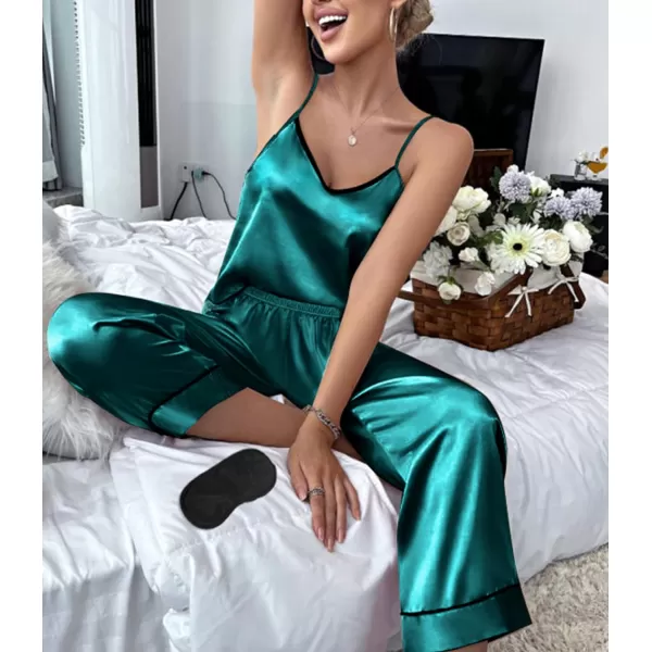 SWOMOG Womens Silk Satin Pajamas Set 2 Pcs Pj Sets Bridesmaid Pjs Cami Top and Pants Sleepwear1green