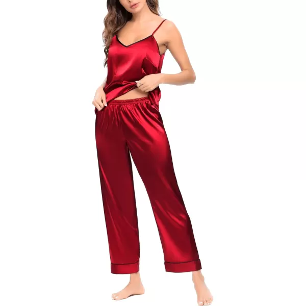 SWOMOG Womens Silk Satin Pajamas Set 2 Pcs Pj Sets Bridesmaid Pjs Cami Top and Pants Sleepwear1red