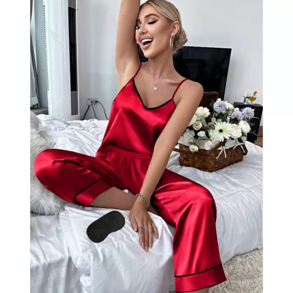 SWOMOG Womens Silk Satin Pajamas Set 2 Pcs Pj Sets Bridesmaid Pjs Cami Top and Pants Sleepwear1red