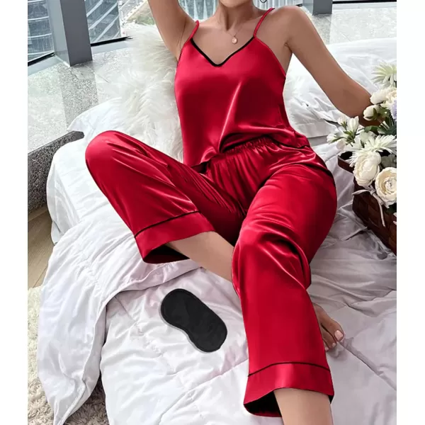 SWOMOG Womens Silk Satin Pajamas Set 2 Pcs Pj Sets Bridesmaid Pjs Cami Top and Pants Sleepwear1red