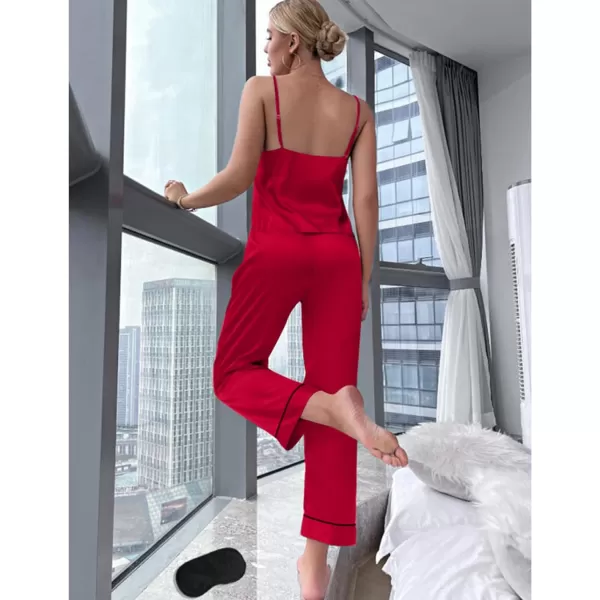 SWOMOG Womens Silk Satin Pajamas Set 2 Pcs Pj Sets Bridesmaid Pjs Cami Top and Pants Sleepwear1red