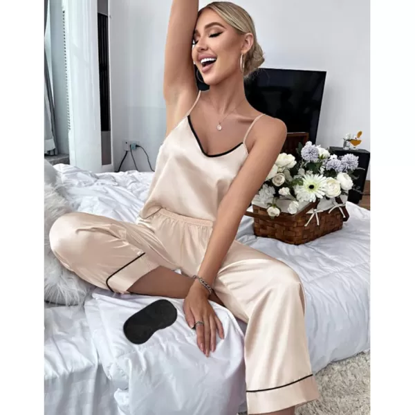 SWOMOG Womens Silk Satin Pajamas Set 2 Pcs Pj Sets Bridesmaid Pjs Cami Top and Pants SleepwearChampagne