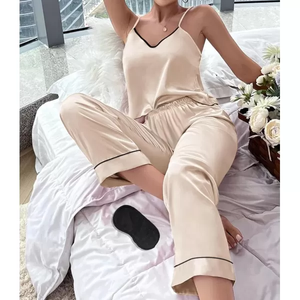 SWOMOG Womens Silk Satin Pajamas Set 2 Pcs Pj Sets Bridesmaid Pjs Cami Top and Pants SleepwearChampagne