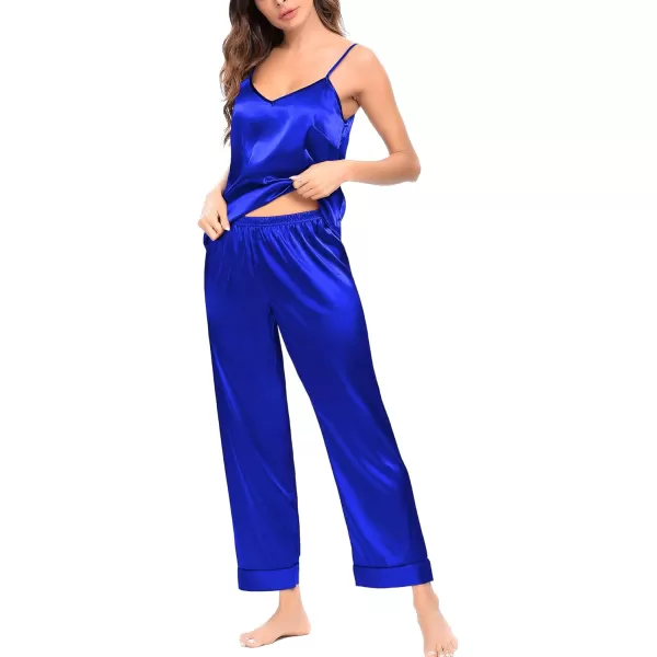 SWOMOG Womens Silk Satin Pajamas Set 2 Pcs Pj Sets Bridesmaid Pjs Cami Top and Pants SleepwearDeep Blue