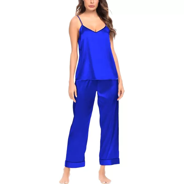 SWOMOG Womens Silk Satin Pajamas Set 2 Pcs Pj Sets Bridesmaid Pjs Cami Top and Pants SleepwearDeep Blue