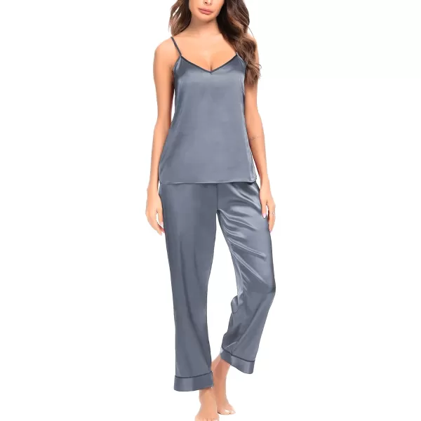 SWOMOG Womens Silk Satin Pajamas Set 2 Pcs Pj Sets Bridesmaid Pjs Cami Top and Pants SleepwearDeep Grey