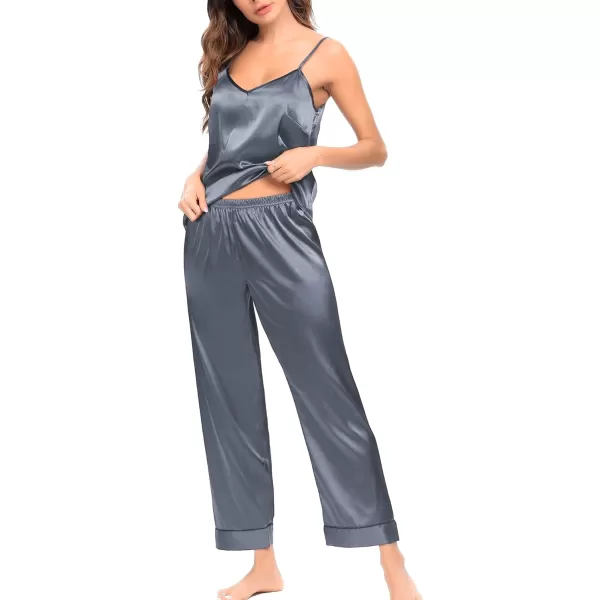 SWOMOG Womens Silk Satin Pajamas Set 2 Pcs Pj Sets Bridesmaid Pjs Cami Top and Pants SleepwearDeep Grey