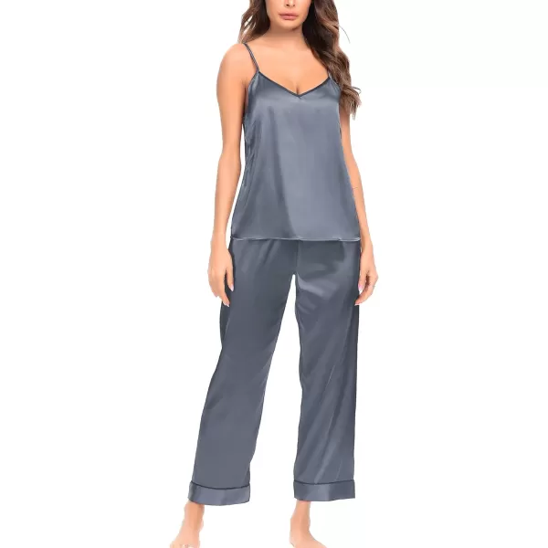 SWOMOG Womens Silk Satin Pajamas Set 2 Pcs Pj Sets Bridesmaid Pjs Cami Top and Pants SleepwearDeep Grey