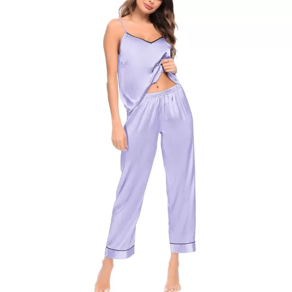 SWOMOG Womens Silk Satin Pajamas Set 2 Pcs Pj Sets Bridesmaid Pjs Cami Top and Pants SleepwearLavender