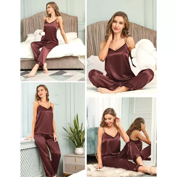 SWOMOG Womens Silk Satin Pajamas Set 2 Pcs Pj Sets Bridesmaid Pjs Cami Top and Pants SleepwearNostalgia Rose